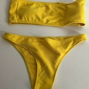 Women's Two Piece Cami Strap Bandeau Ribbed Bikini